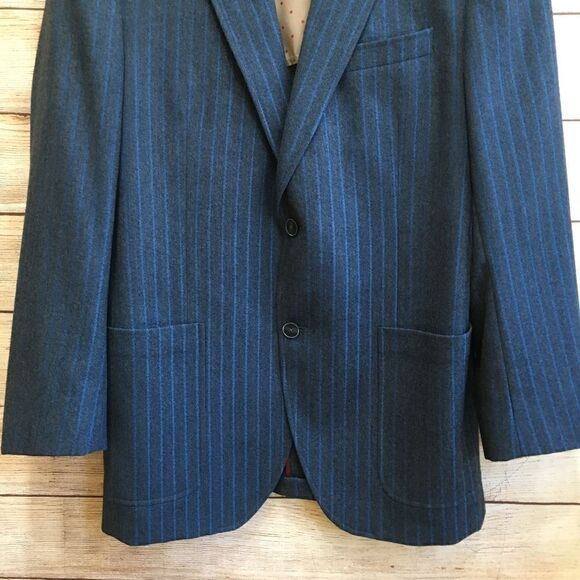 VINTAGE RIVIERA RED 100% WOOL BLAZER IN BLUE STRIPES - Picture 3 of 9
